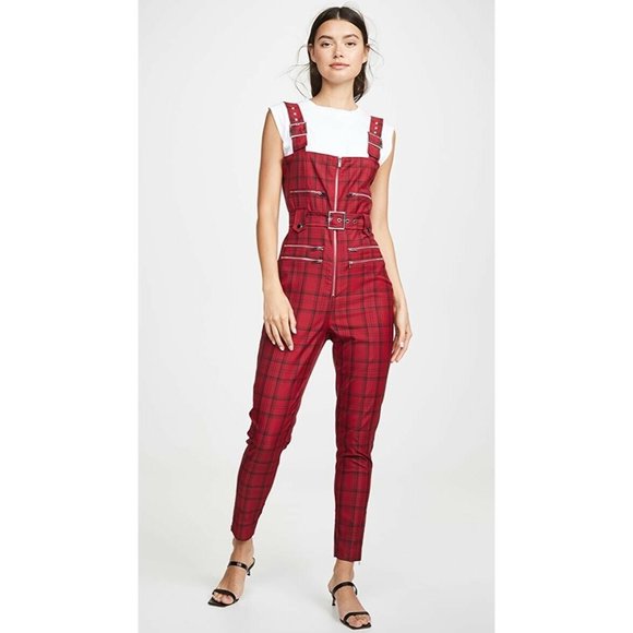 WeWoreWhat Moto Jumpsuit Red Plaid NWT - Picture 2 of 13